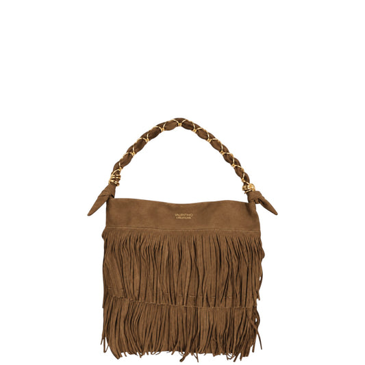 Borsa donna a mano e tracolla "Valentino Creations" VC2048 Collezione Autunno/Inverno con frange - Camel