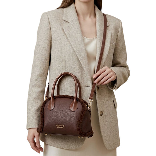 Borsa donna a mano e tracolla "Valentino Creations" VA-7083 Collezione Autunno/Inverno con pelliccia - Caffè