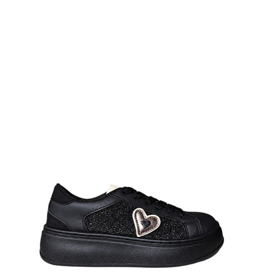 Sneakers donna "Braccialini" BC108 Collezione Autunno/Inverno con cuore e glitter - Nero e Bianco