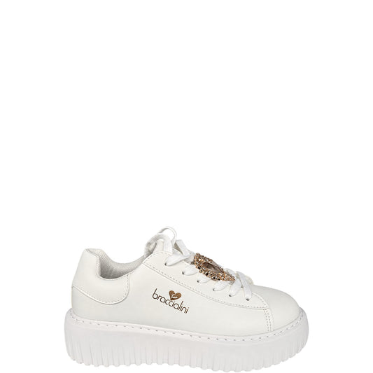 Sneakers donna "Braccialini" B114 Collezione Autunno/Inverno con cuore oro - Bianco