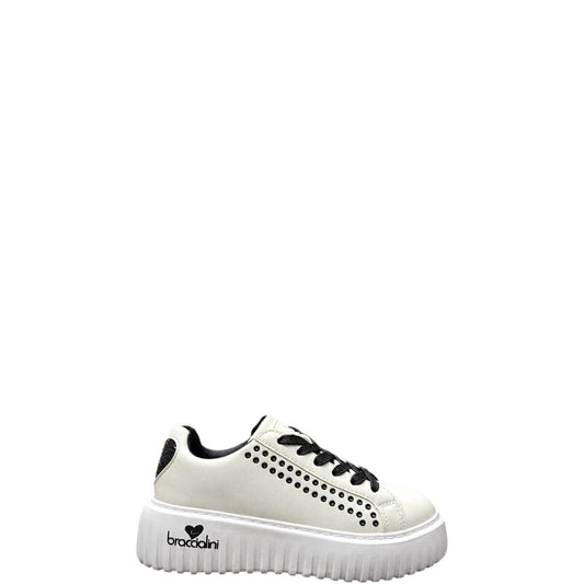 Sneakers donna "Braccialini" B112 Collezione Autunno/Inverno - Avorio chiaro e Nero