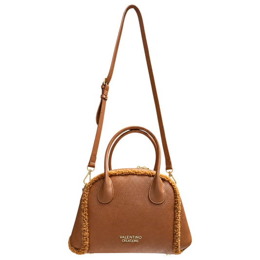 Borsa donna a mano e tracolla "Valentino Creations" VA-7083 Collezione Autunno/Inverno con pelliccia - Caramel