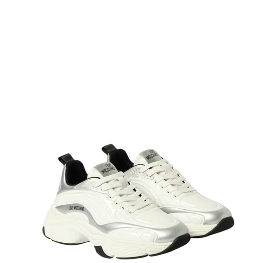 Sneakers donna "Love Moschino" JA15376G0NJT010A Collezione Primavera/Estate 2026 - Bianco e Argento multi