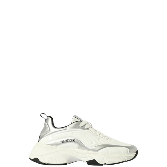 Sneakers donna "Love Moschino" JA15376G0NJT010A Collezione Primavera/Estate 2026 - Bianco e Argento multi