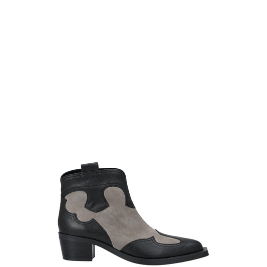 Stivaletti texani donna "Elvio Zanon" EA1102X Collezione Autunno/Inverno pelle e camoscio - Nero e grigio