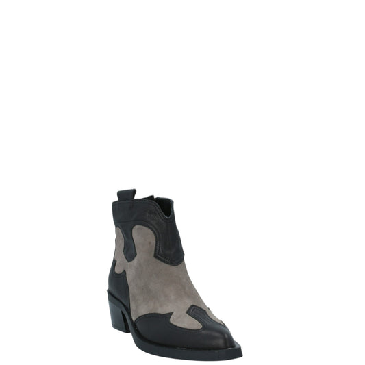 Stivaletti texani donna "Elvio Zanon" EA1102X Collezione Autunno/Inverno pelle e camoscio - Nero e grigio