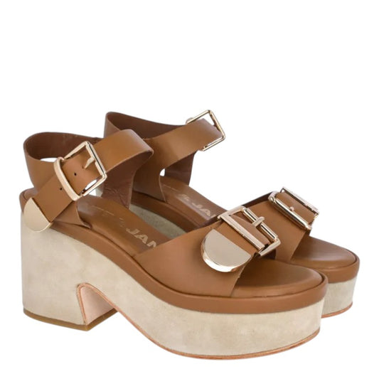 Sandali con zeppa donna "Janet&Janet" J-153 Collezione Primavera/Estate 2026 - Cuoio e Sabbia