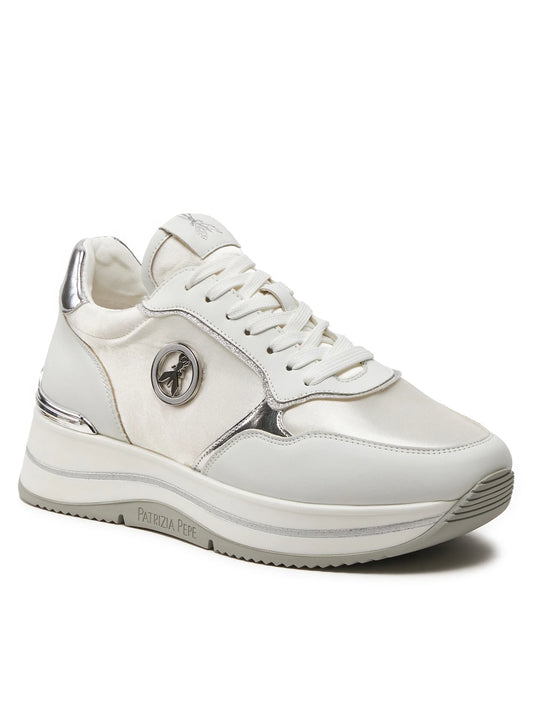 Sneakers donna "Patrizia Pepe" PPJ268 Collezione Primavera/Estate 2026 - Bianco e argento