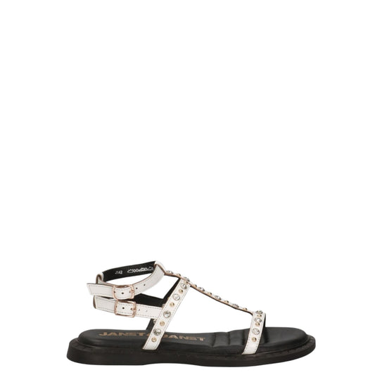 Sandali donna "Janet&Janet" J-142 Collezione Primavera/Estate 2026 con microborchie e strass - Bianco e Nero