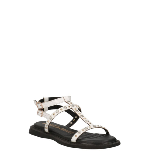 Sandali donna "Janet&Janet" J-142 Collezione Primavera/Estate 2026 con microborchie e strass - Bianco e Nero