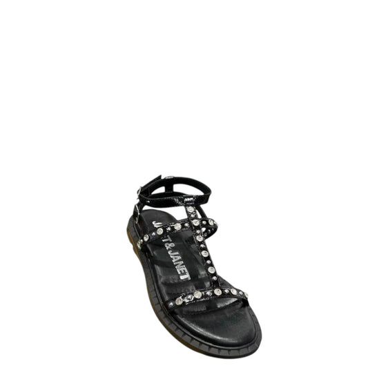 Sandali donna "Janet&Janet" J-142 Collezione Primavera/Estate 2026 con microborchie e strass - Nero