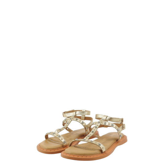 Sandali donna "Janet&Janet" J-142 Collezione Primavera/Estate 2026 con microborchie e strass - Oro e Cuoio